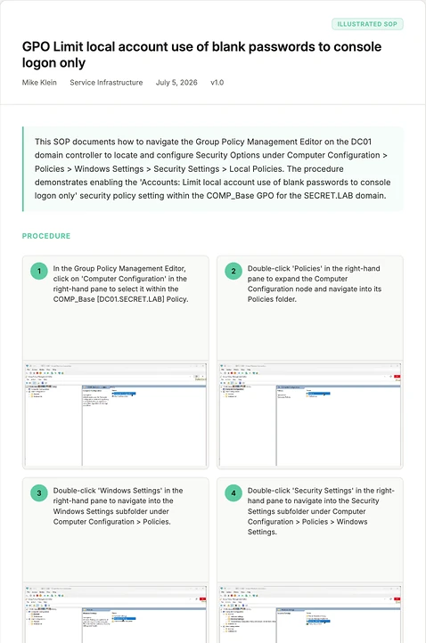 A Notavi SOP exported in a quadrant layout — a tidy grid of numbered step cards, each with its screenshot.
