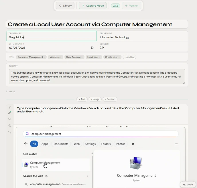 A full guide open in the Notavi editor — title, tags, summary and numbered steps.
